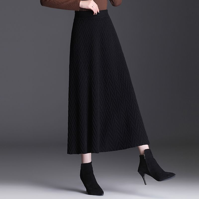Осенне-зимняя женская утолщенная вязаная миди-юбка А-силуэта с высокой талией, облегающая, плиссированная расклешенная юбка