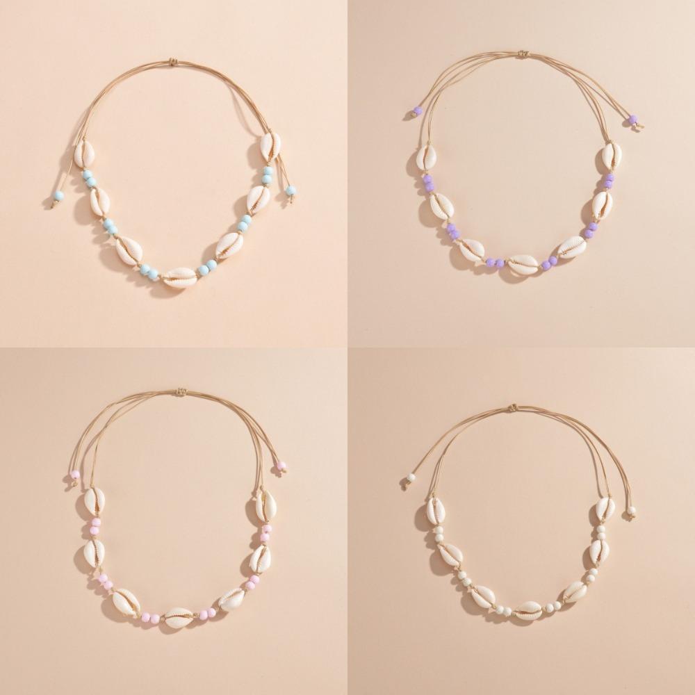 Shell Shell Beaded Necklace Adjustable Adjustable Neck Chain Minimalist Shell Braided Chain  Woman