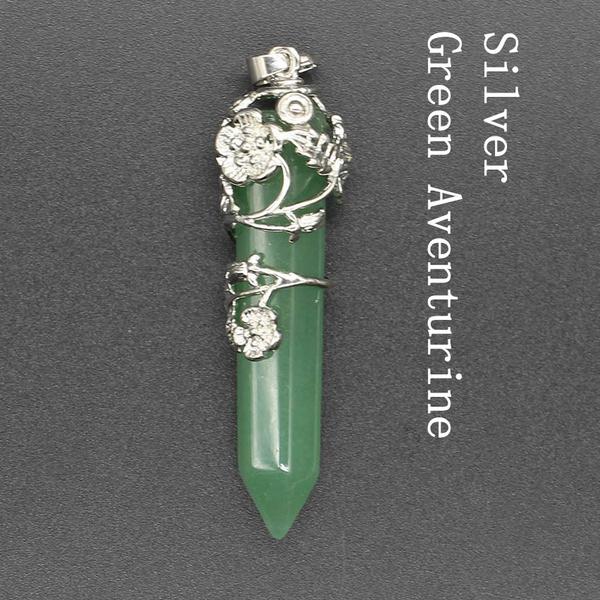 Мода Натуральный Кристалл Шестиугольная Колонка Винтаж Сплав Роза Кулон Аметист Кристалл Ожерелье