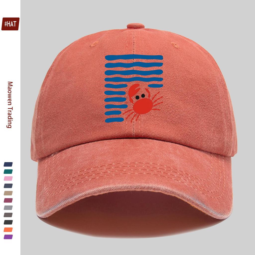 pc Red Crab Pattern and Blue Stripe Print Baseball Cap Fashionable Vintage Headwear Womens SpringSummer Casual Sporty Style