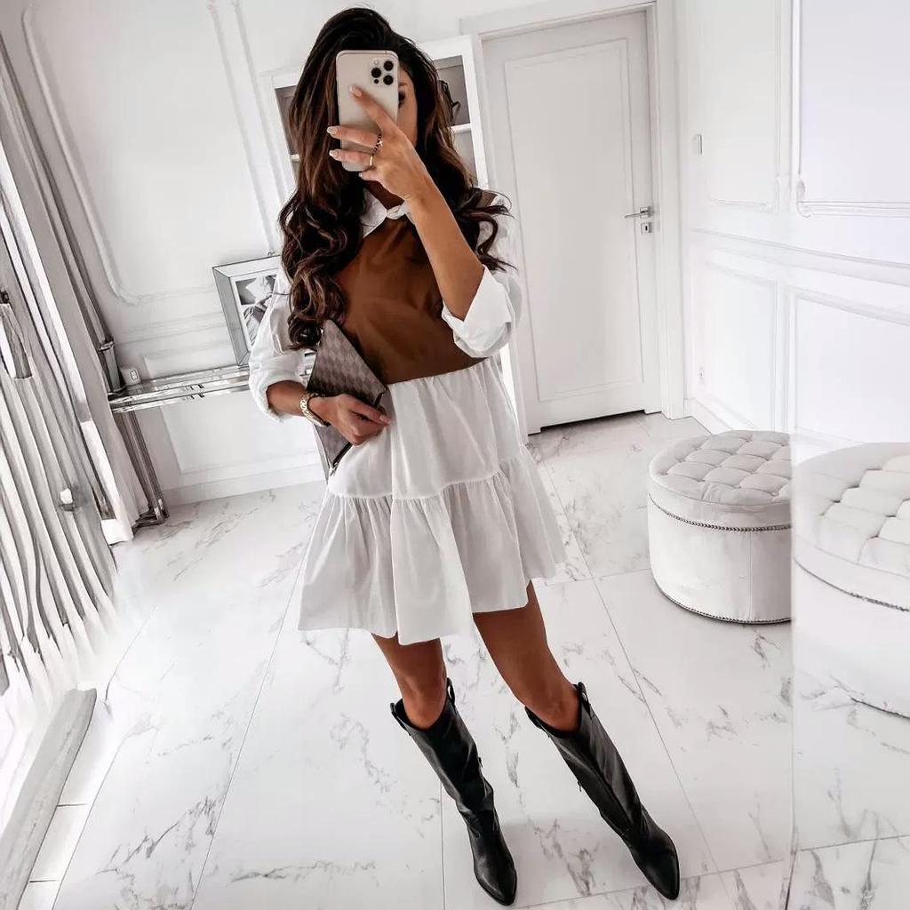 Платье-рубашка цвета хаки с цветными блоками