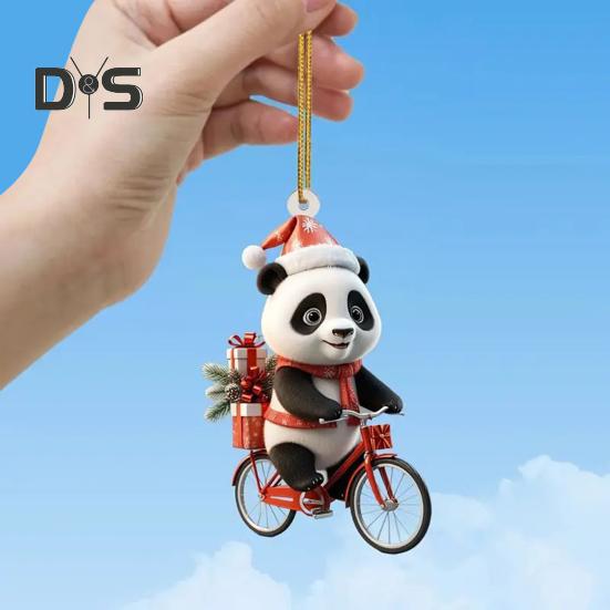 Рождественский кулон для автомобиля в форме реалистичной ездящей панды, легкий подвесной аксессуар для рождественских елок, дверей, окон, подвесной орнамент, сумка или