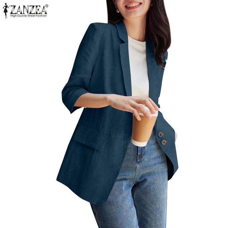 ZANZEA Женский повседневный тонкий кардиган с зазубренными лацканами и длинным рукавом