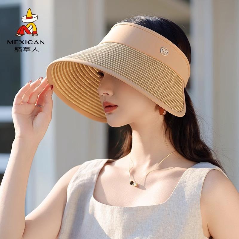 Ladies Sunscreen Empty Top Visor Travel Writing Foldable Bucket Hat Versatile Sun Hat Tide Straw Hat
