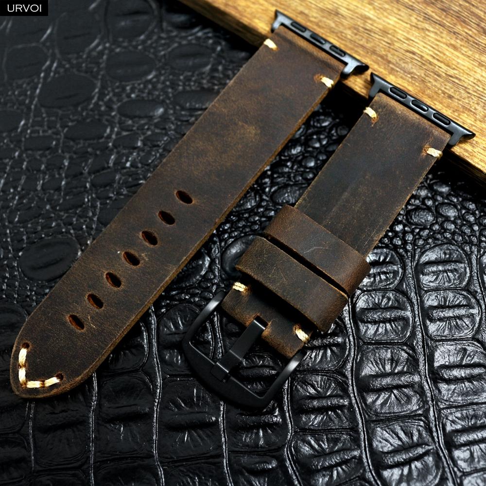 Apple Watch Ultra 2 Series 10 9 8 7 6 SE 54 Vintage Crazy Horse Fine Leather Strap for iWatch Pin V Stitches 49mm