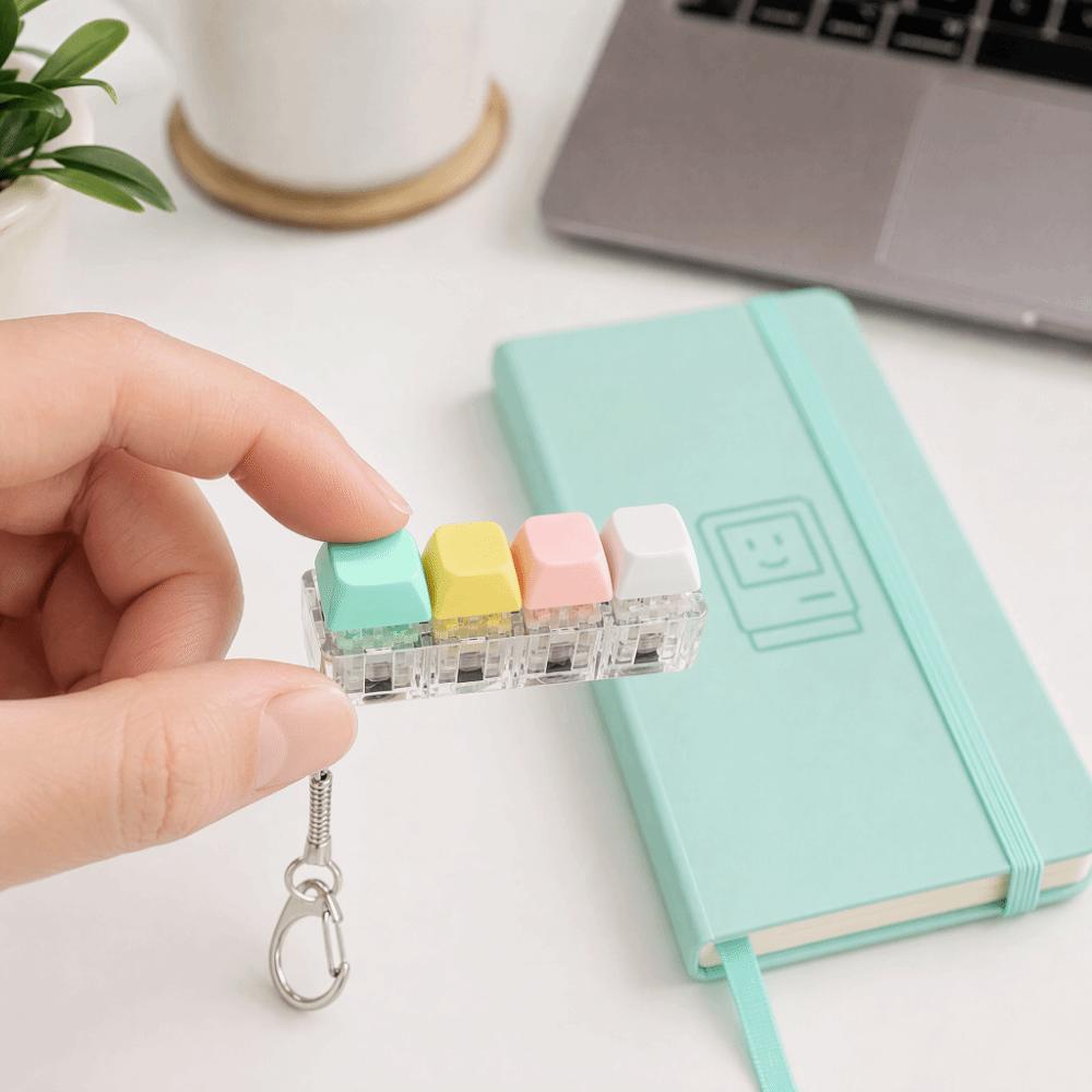 Portable Fidget Keychain 4 Keys Stress Relief Toy Pass Time Keyboard Fidget Toy Adult