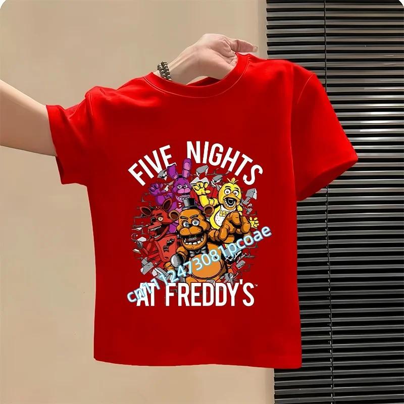 2026 Мультяшные детские футболки Five Nights At Freddys Графическая футболка FNAF Детские повседневные спортивные топы с коротким рукавом Детская одежда