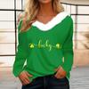 Женская футболка St. Рубашка с принтом Патрика, длинный рукав, праздничная атмосфера, флисовый воротник, топ с V-образным вырезом