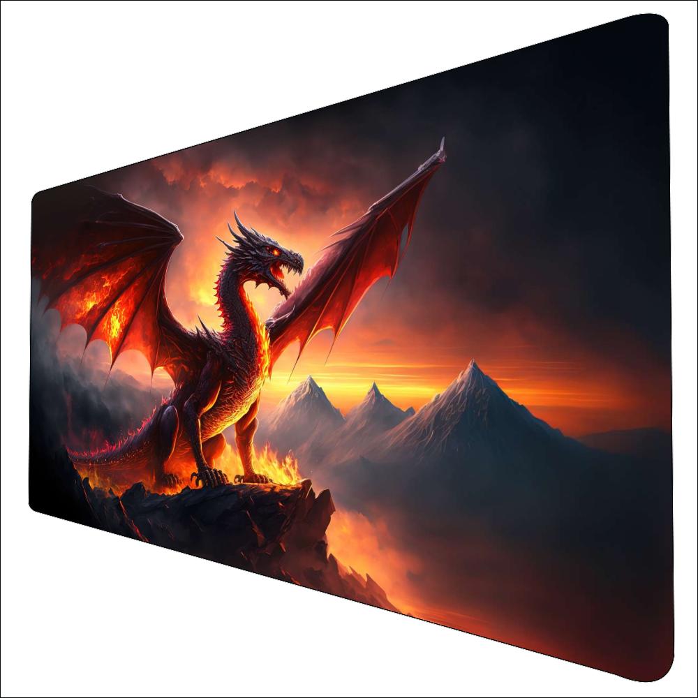 Dark Mythical Dragon Game Playmat Non Slip Rubber Large Desk Mat Stitched Edge For Card Game PC Laptop Gaming Study Work