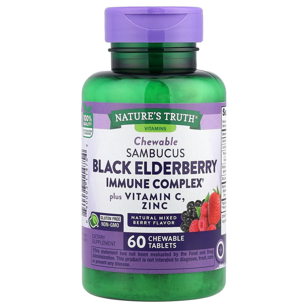 iHerb Sambucus Black Elderberry Immune Vitamin C Zinc Mixed Berry 60 Chewable Tablets