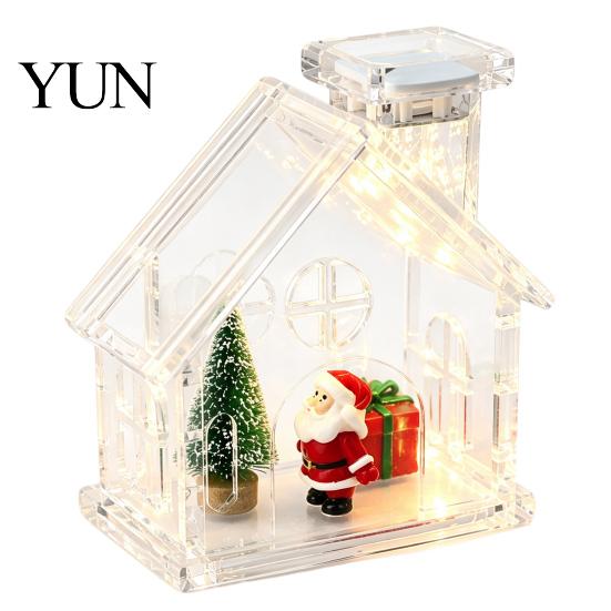 Refillable Ornament for Figurines Clear Acrylic House Ornament, DIY Fillable Christmas with Light, Rechargeable LED Decoration Lighted Table