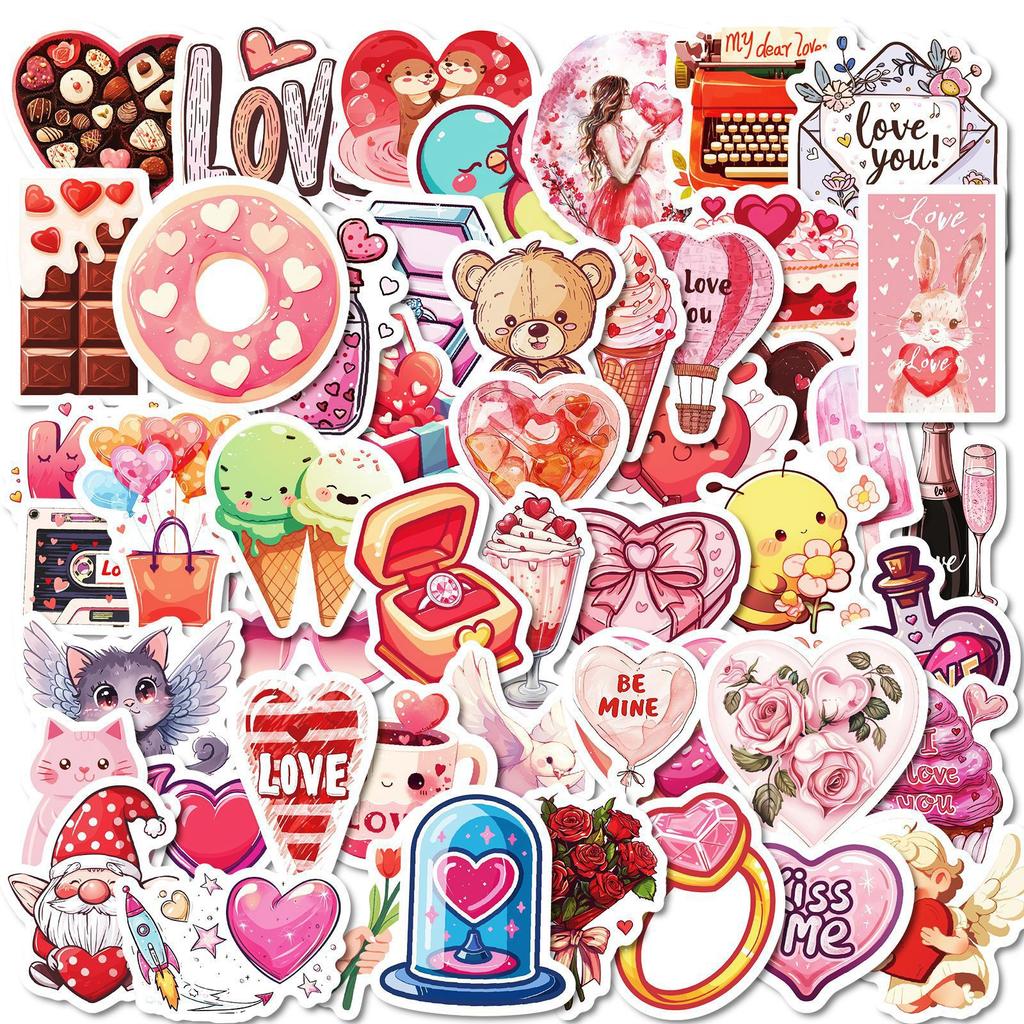 50 Pictures of Sweet Valentine's Day Waterproof Decorative Stickers DIY Suitcase Water Cup Refrigerator Camera Charging Bank