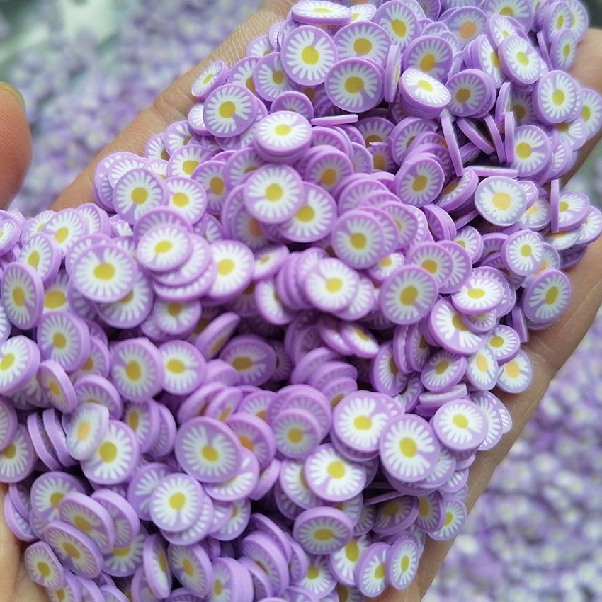 1kg DIY Craft Slime Sprinkles Flower Clay Slices Purple Daisy Bellis Perennis Polymer Clay Sprinkles