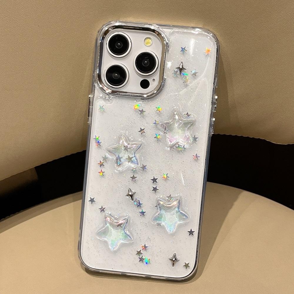 Ins Корейский Градиент Звезда Блеск Глиттер Чехол для телефона Для iPhone 16 15 14 13 12 11 Pro Max Plus Блестящий Прозрачный Ударопрочный Чехол