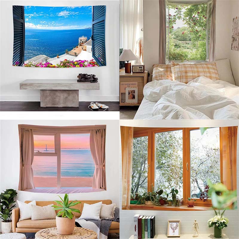 Fashion Home Decoration Tapestry Window Landscape Natural Ocean Pattern Bedroom Living Room Tapestry