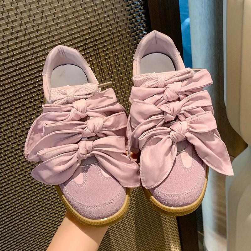 Fashion Spring New Round Head Deep Mouth Suede Front Lacing with Butterfly Knot Soft Sole Non-slip Wear-resistant Single Shoes