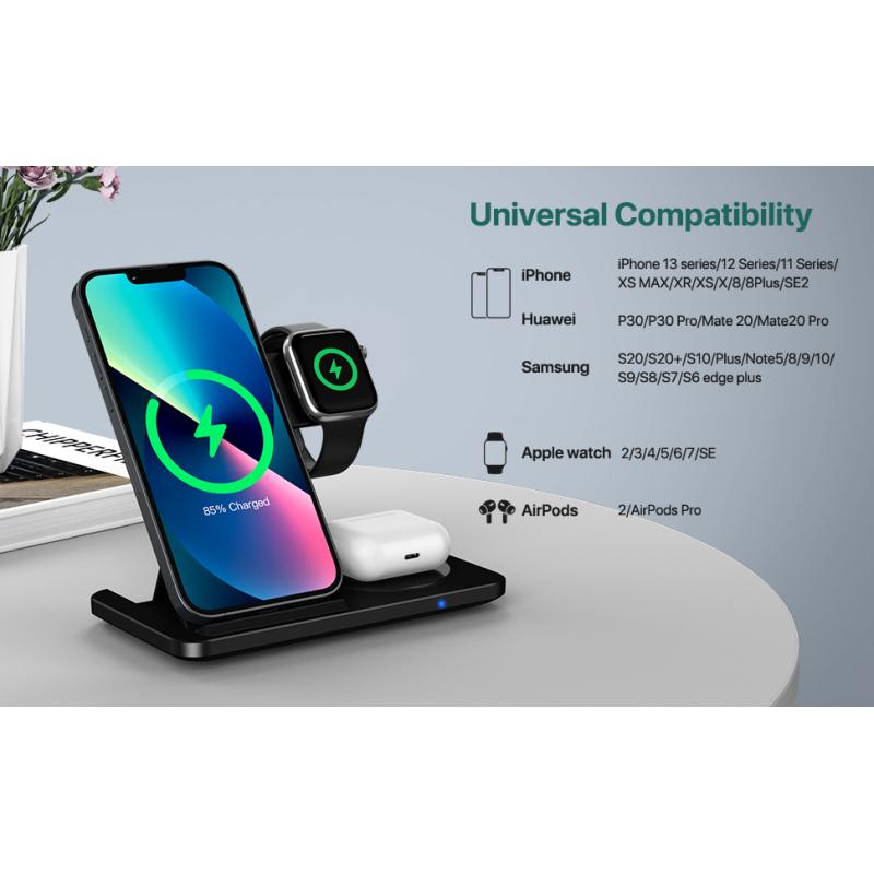 Беспроводное зарядное устройство 3 в 1 для iPhone 14 13 12 11 8 X XS XR Apple Watch 8 7 Airpods Pro, подставка для быстрой зарядки для Samsung S22 S21