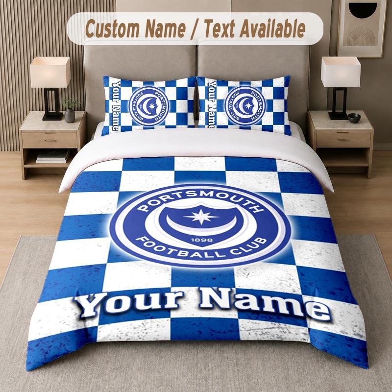 Custom Name Portsmouth FC 3Pcs Duvet Cover Set Personalized Text Bedding Pillowcases Bedroom