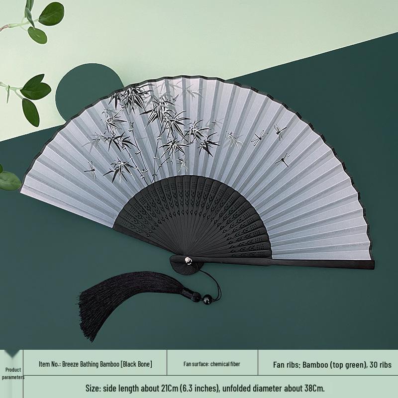Портативный складной веер из древнего китайского бамбука для Ханьфу и Ципао - Дизайн с гарденией