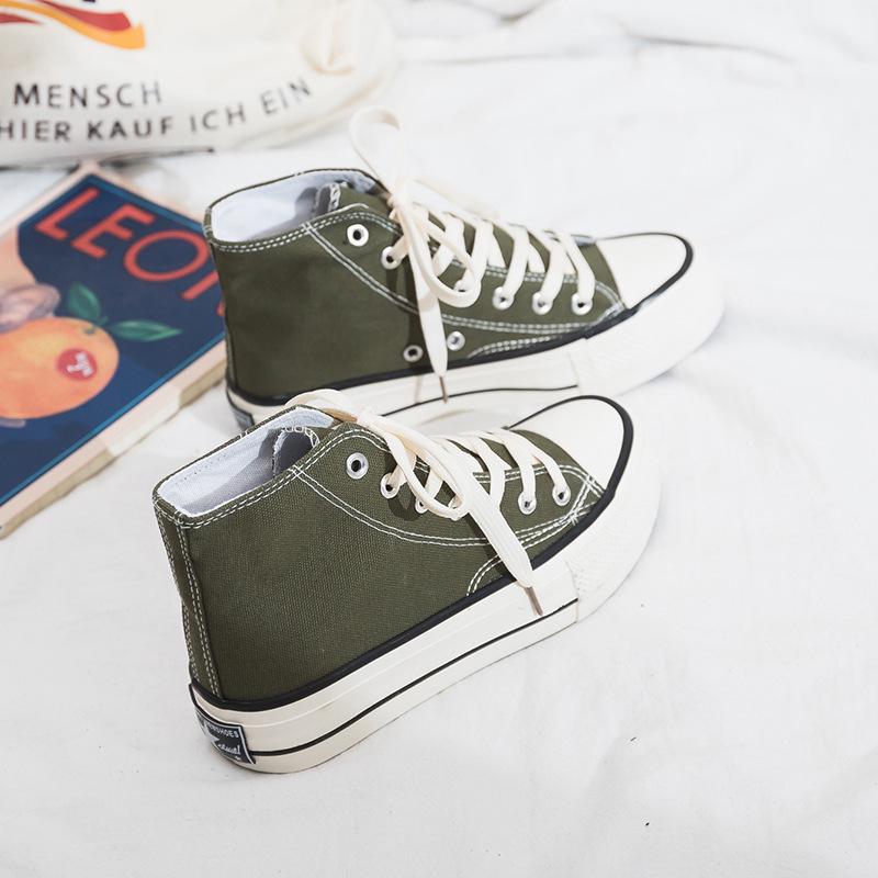 Женские высокие парусиновые туфли на толстой подошве, дышащая плоская платформа, универсальная корейская мода R66