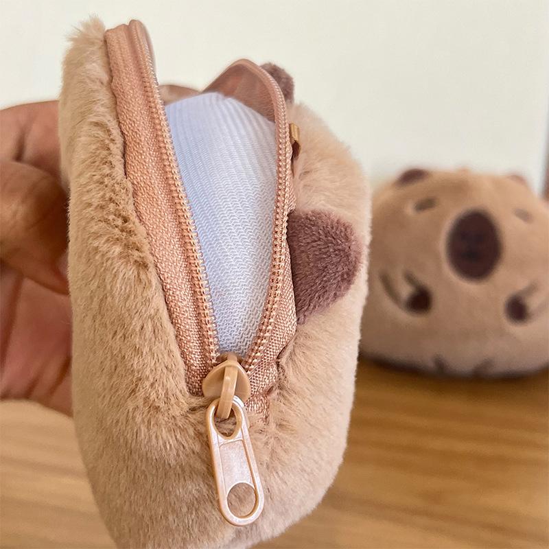 Cute Capybara Plush Coin Purse Guinea Pig Keychain Mini Wallet Coin Purse Headphone Storage Bag Key Bag Backpack Pendant