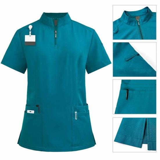 2Pcs Nurse Uniform Scrubs Set for Nurse Doctor Hospital Staff Jogger Suit with Multi Pocket Top Pants Stretchy Comfortable Workwear for Medical