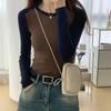 High-quality Fine Threaded Cotton Autumn New Bottoming Shirt Women's Long-sleeved T-shirt Color Matching Retro Contrasting Versatile Top