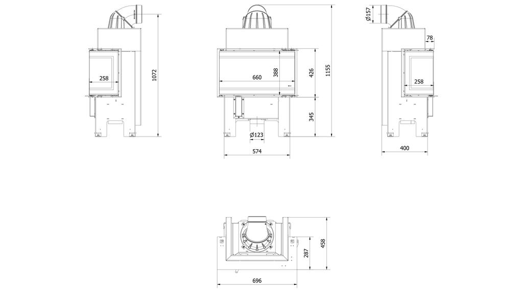 Steel fireplace KRATKI NBC 680/280 left right 7 kW Ø 160