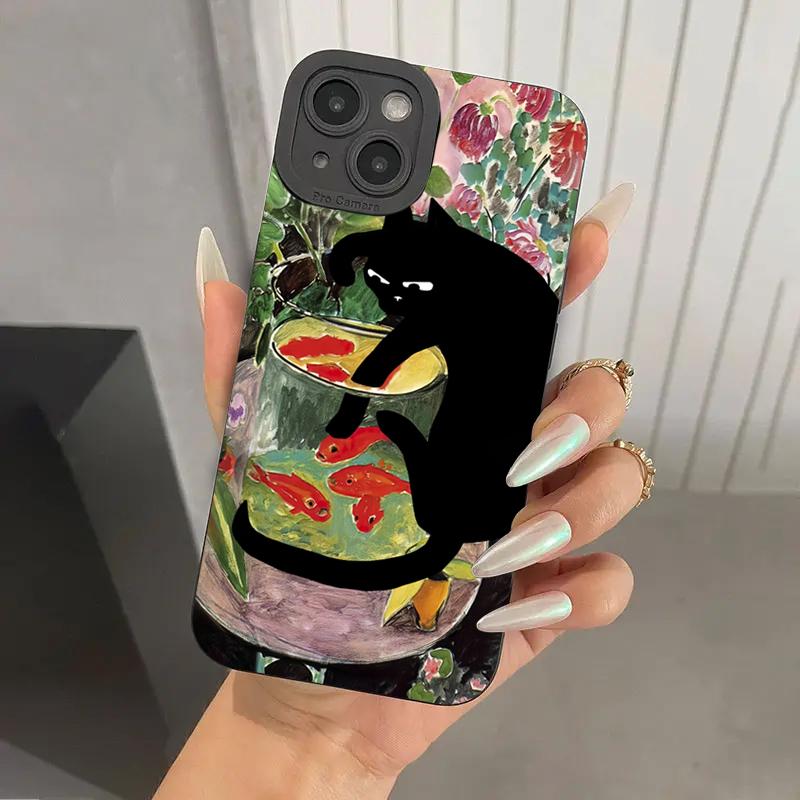 Чехол для телефона с абстрактным рисунком кота для iPhone 16e 16 15 14 13 12 11 Mini Pro Max X XR XSMax 8 7 6 6S Plus Мягкая силиконовая задняя крышка
