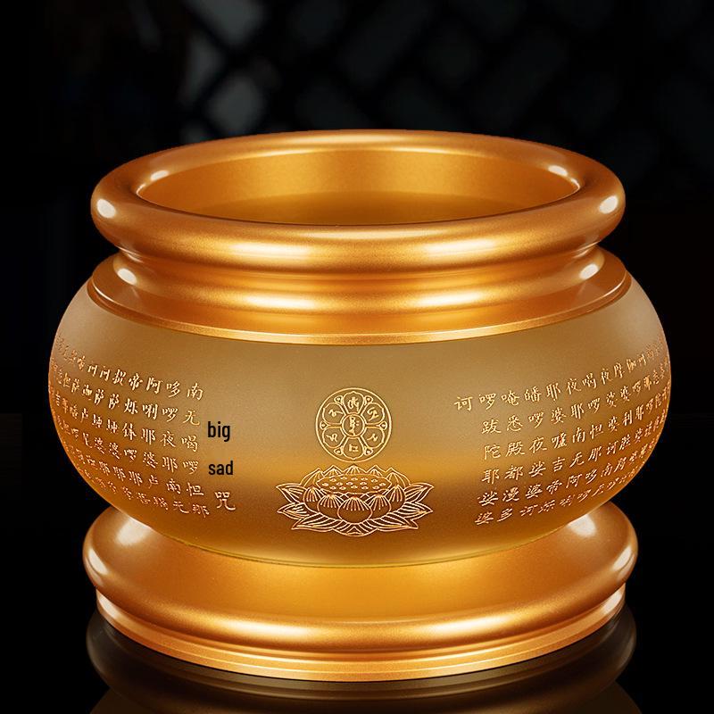 Набор для подношений из чистого медного лиули: Будда, Лампа Гуаньинь, Тарелка, Чашка для воды, Благовонница.