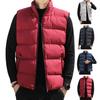 Men Waistcoat Stand Collar Sleeveless Slim Fit Vest Coat with Pockets Solid Color Zipper Closure Windproof Quilted Waistcoat
