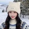 Cat Ear Woolen Hat for Women, Autumn and Winter, Fleece-Lined, Thickened, Warm, Cold-Proof, Ear-Protecting Knit Hat for Large Head Circumferences