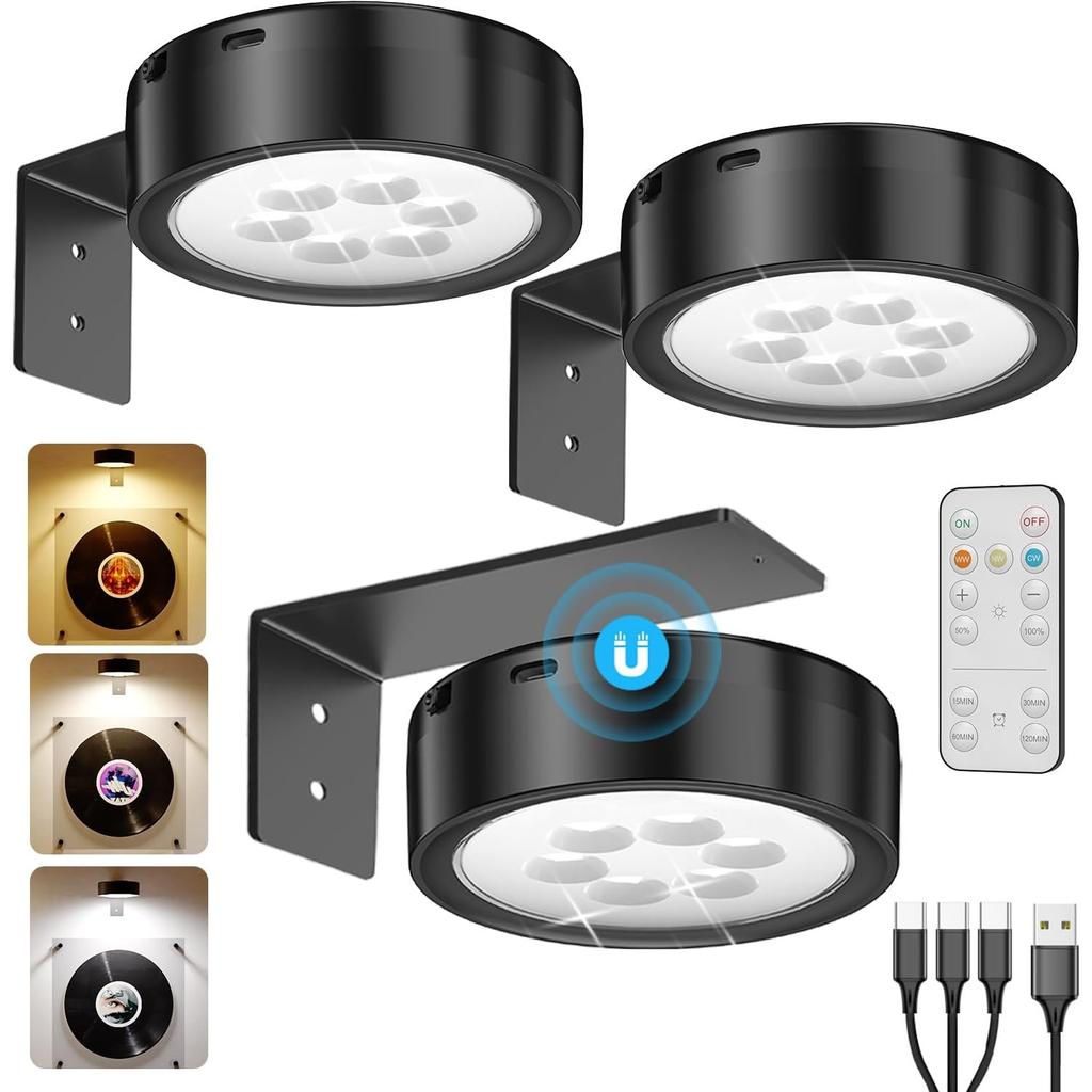 3pcs Battery Picture Lights for Wall ,Painting Light Rechargeable with Remote&Motion Sensor 2in1,Wireless Display Art Light Dimmable