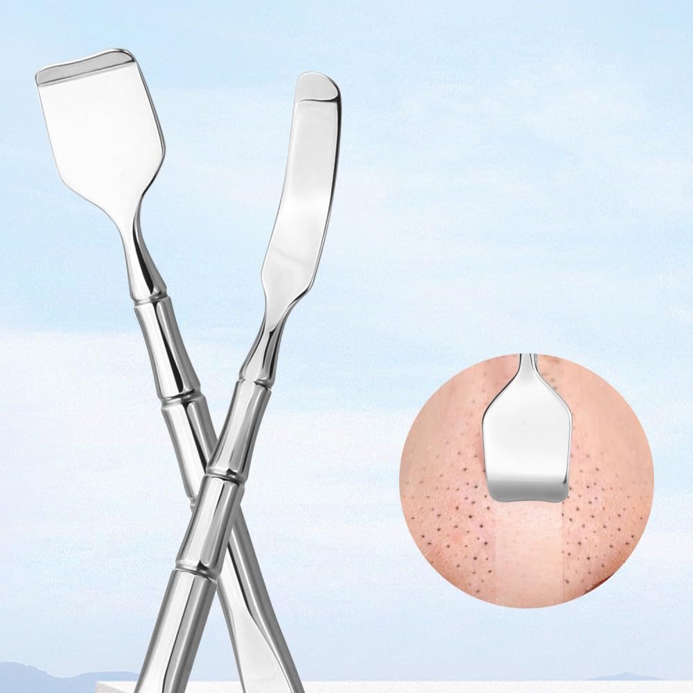 2 Pieces Stainless Steel Acne Nose Pore Cleaning Metal Pore Facial Massage Beauty Blackhead Cleaning Ideal for Women Spatula, Tool, Extractor, Tool,