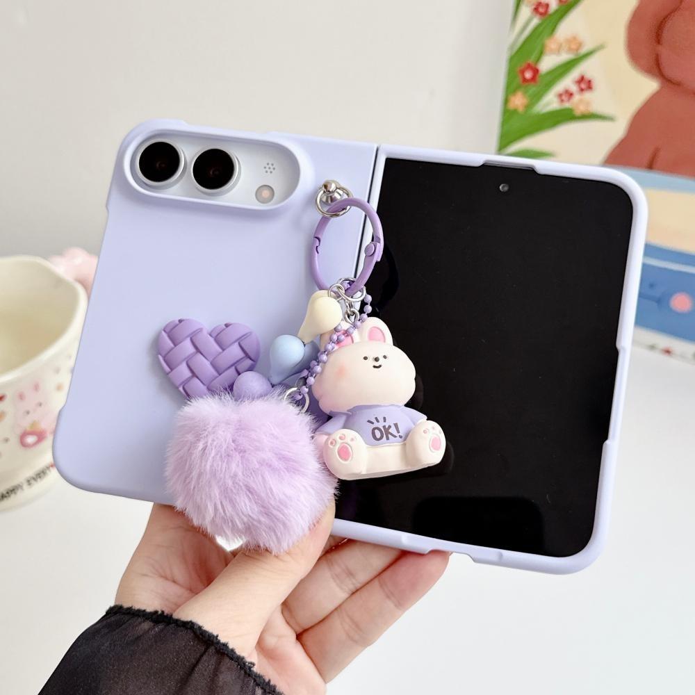 Lovely Cartoon Hairball Doll Phone Case For iPhone Duo For iPhone Fold 3D Love Heart Anti-fall Protection Folding Cover