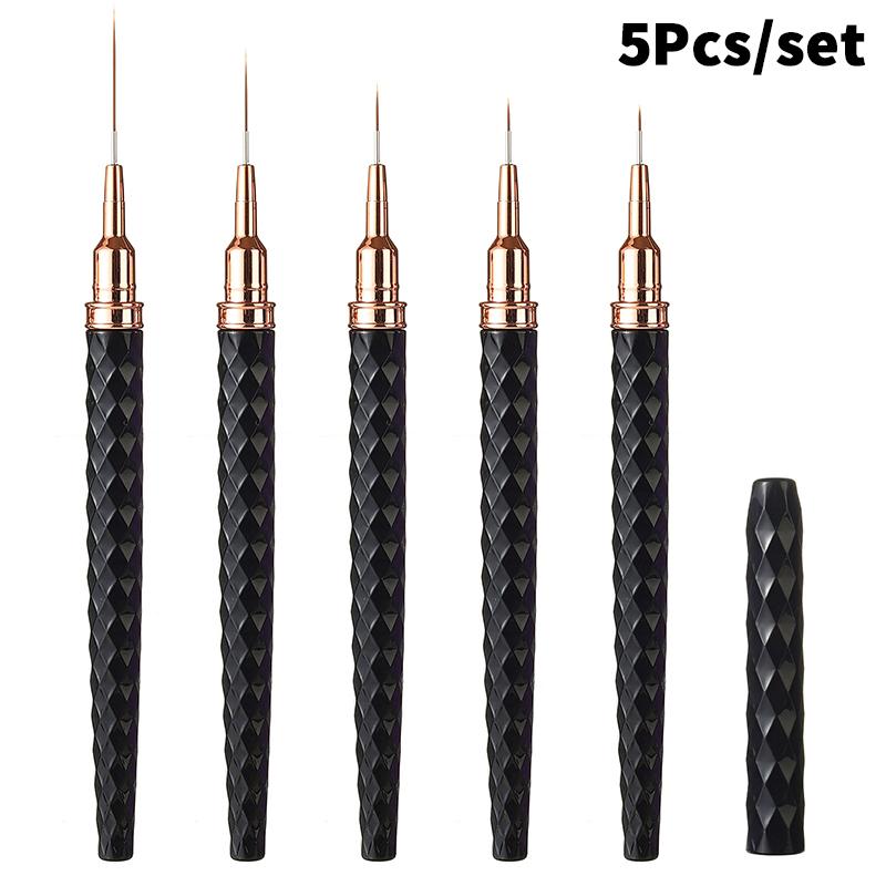 5Pcs Acrylic Handle Extremely Fine Nail Art Liner Pens DIY Painting Brushes for Drawing Lines Stripes Flowers UV Gel Brush