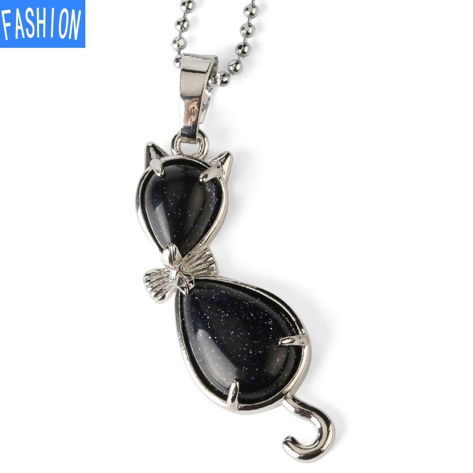 Европейская и американская личность, ожерелье с аметистом, животное, кошка, абстрактная инкрустация, подвеска из натурального камня