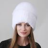 New Women Winter Luxury Real Rex Rabbit Fur Hat Knitted Rex Rabbit Fur Hat Top Natural Fox Fur Cap Genuine Fox Fur Beanies Hat