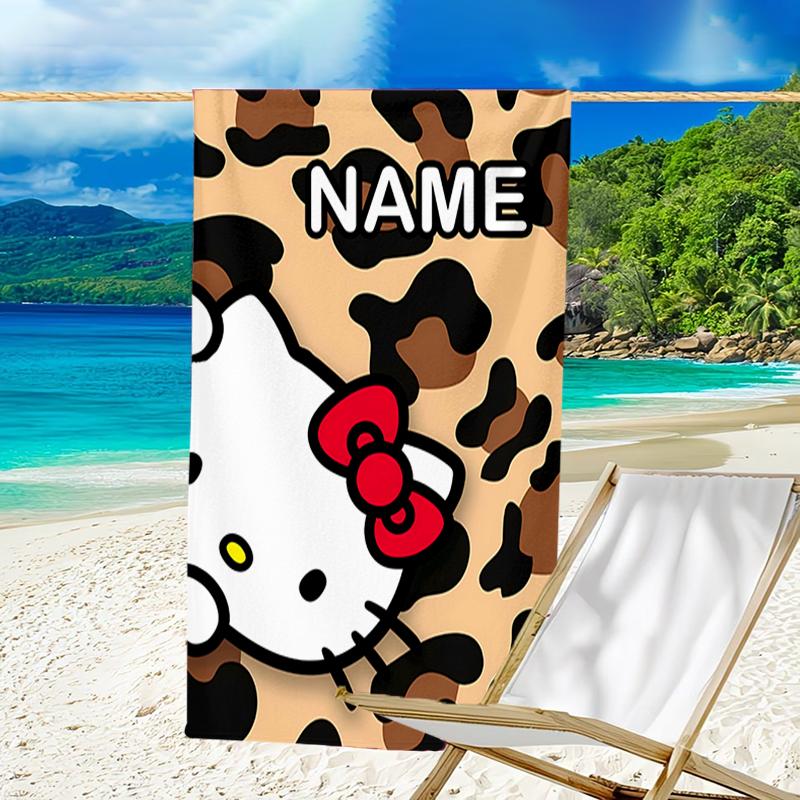 1pc HelloKitty9 Beach Towel with Custom Name, Beach/Swimming/Bath/Picnic/Camping Towel, Suitable for Seaside Beaches