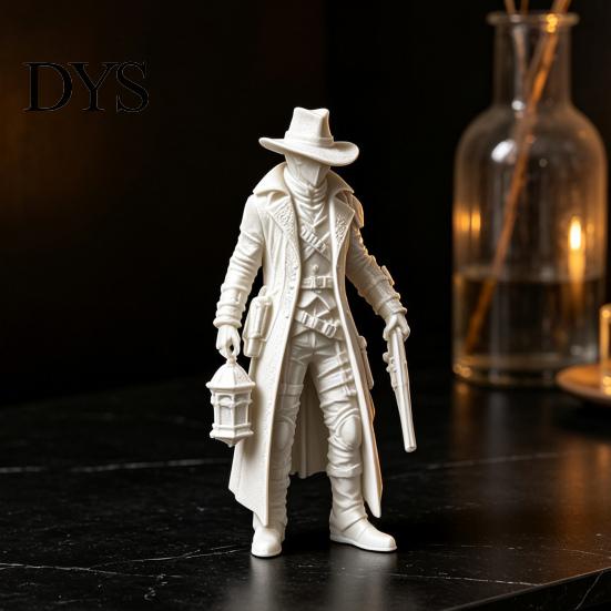 Матовая черная статуэтка 3D-печатный готический фонарь Охотник, Мужчина в темном плаще, Прочная статичная фигурка с плащом для Хэллоуина, Жуткая