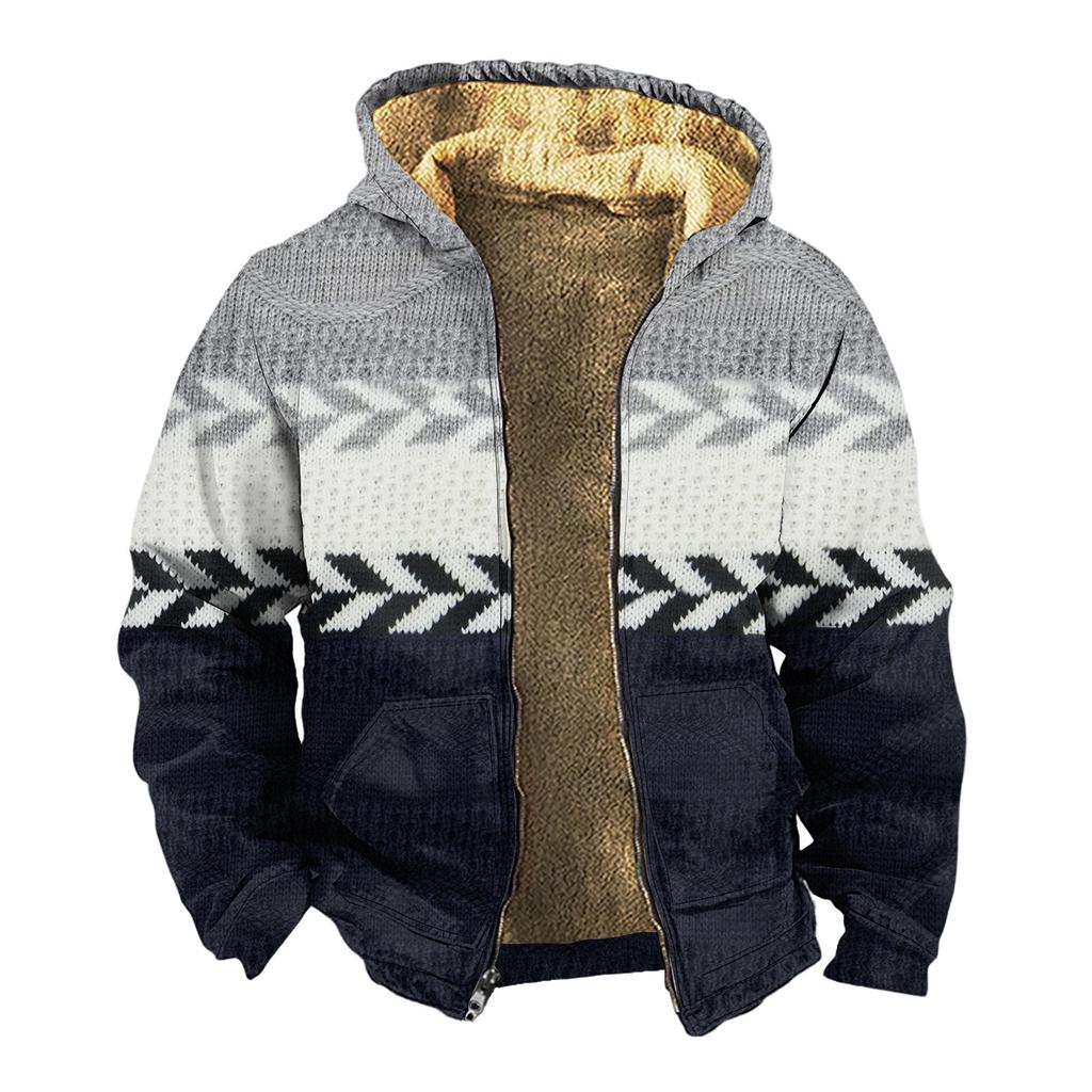 Мужская зимняя флисовая толстовка с капюшоном на молнии с накладным карманом, повседневная куртка