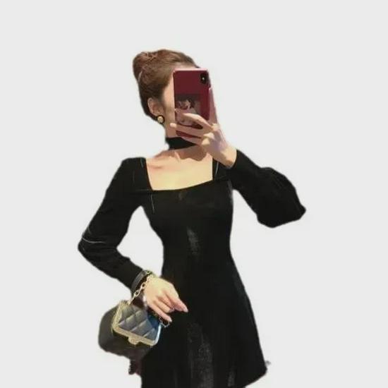 Elegant French Hepburn-Style Red Velvet Dress - Luxury, High-End Design