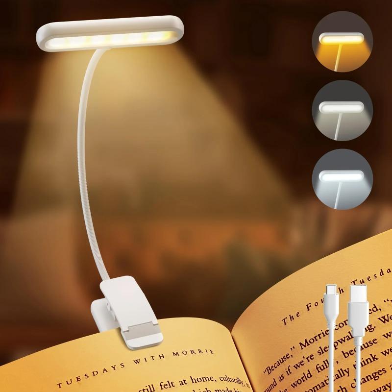 1 шт. USB-перезаряжаемая книжная лампа, 3 регулируемых цвета, светодиодная лампа для чтения с зажимом, ночник для ухода за глазами для кровати, письменного стола