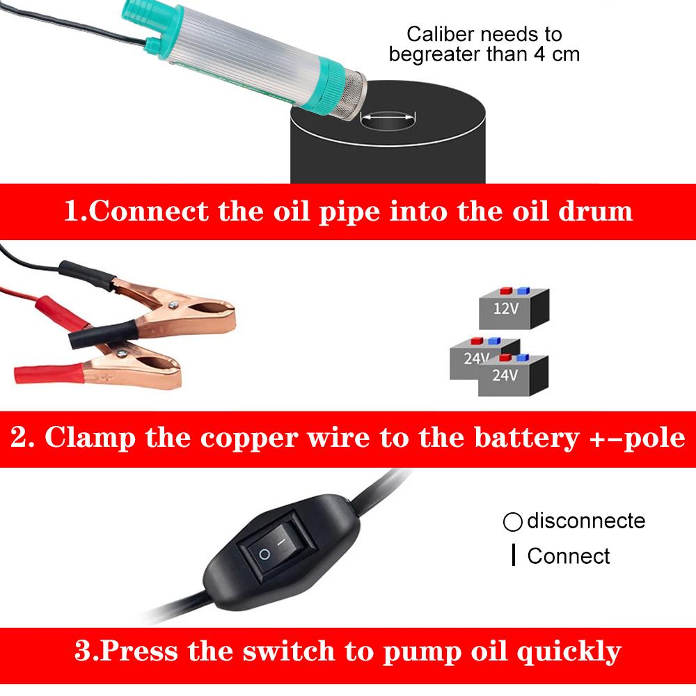 12V Powered Household Water Pump Submersible Pumps 30L/min Pumping Car Fuel Oil Pump Gasoline Filler Oil Change Diesel Refueling