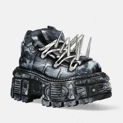 Модные весенне-осенние готические темно-черные туфли на платформе с толстой подошвой, панк-металлические, увеличивающие рост, кожаные туфли, ботинки с заклепками для женщин, туфли-лодочки