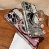 Для серии iPhone 16 15 14 Pro Max Блестящий Глиттер Зеркало Подставка Полная Защита Объектива Чехол для Телефона