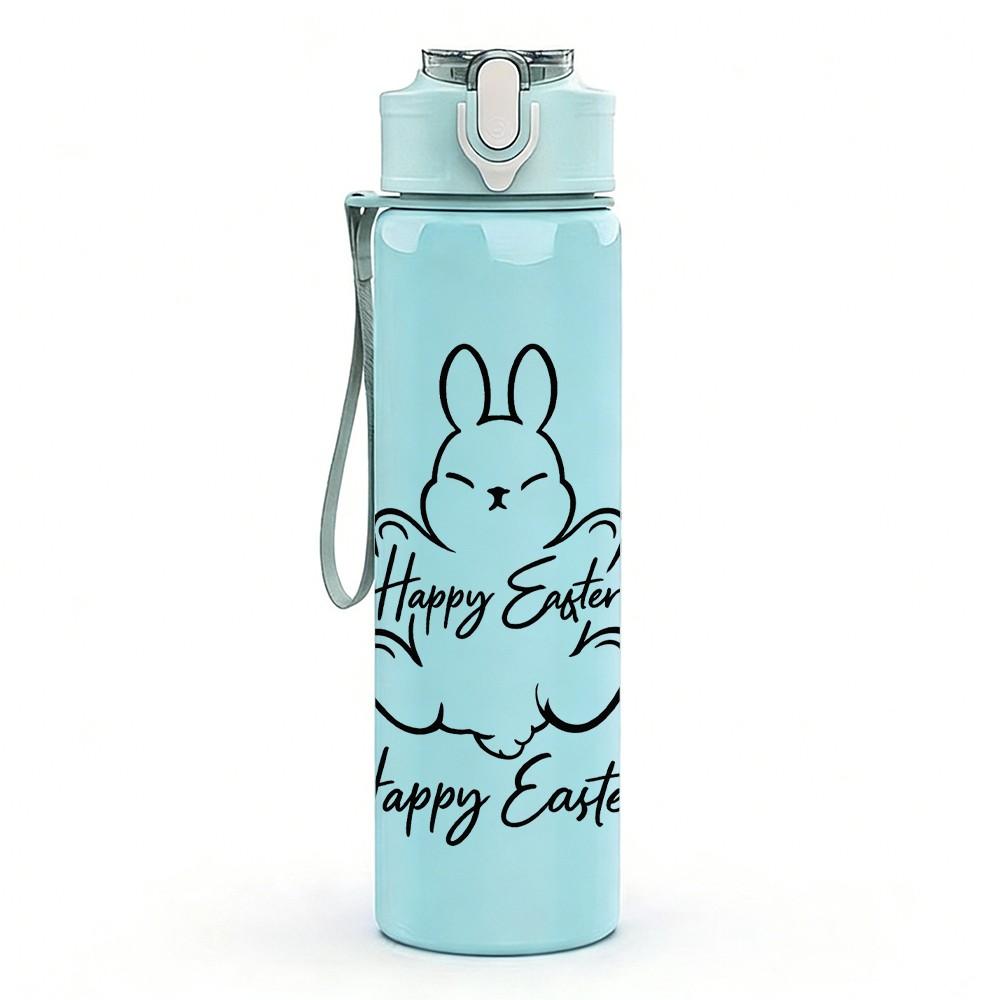 1PC Happy Easter Bunny Sketch 750ml Color Plastic Sports Water Bottle Leakproof Flip Straw Lid Suitable for Sports Office Home Use