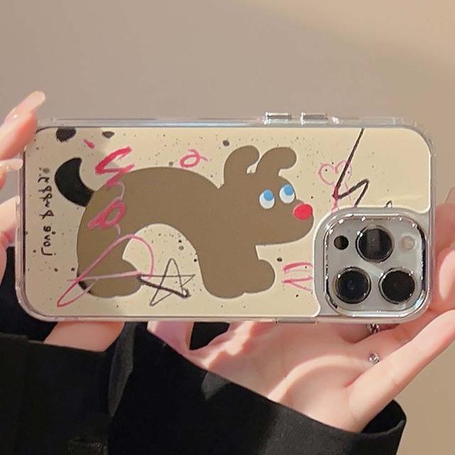 Ins Graffiti Puppy Happy Love Dog Зеркало противоударная задняя крышка для Iphone 11 13 Promax 12 14 Pro Max чехол для телефона 2023 Shell