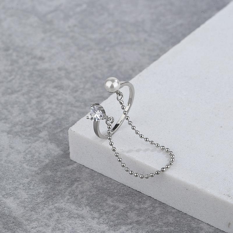 Кольцо с открытым цепочкой Pearl Love Zircon Light Luxury Niche Xiaohongshu на указательный палец с бахромой