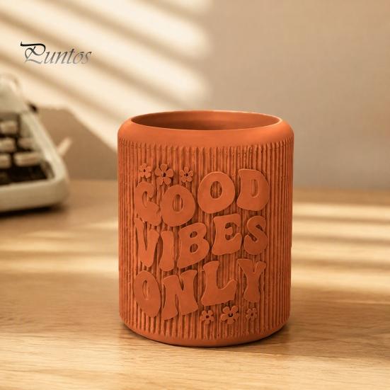 Нишевая Стильная Кашпо 3D Печатное Кашпо, Маленький Цветочный Горшок 'Только Хорошие Вибрации', Уникальное Украшение для Рабочего Стола в Офисе, Милый Контейнер для Растений в Виде Кактуса для Домашнего Декора